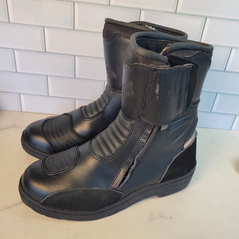 Bilt Womens Black Leather Motorcycle Riding Boots Size 8 Ankle Protection